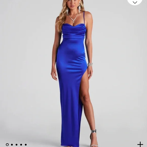 windsor royal blue prom dress Royal Blue Formal Elegant One Shoulder Stretch Satin Sleeveless Sheath/Column Formal Dresses main image 0